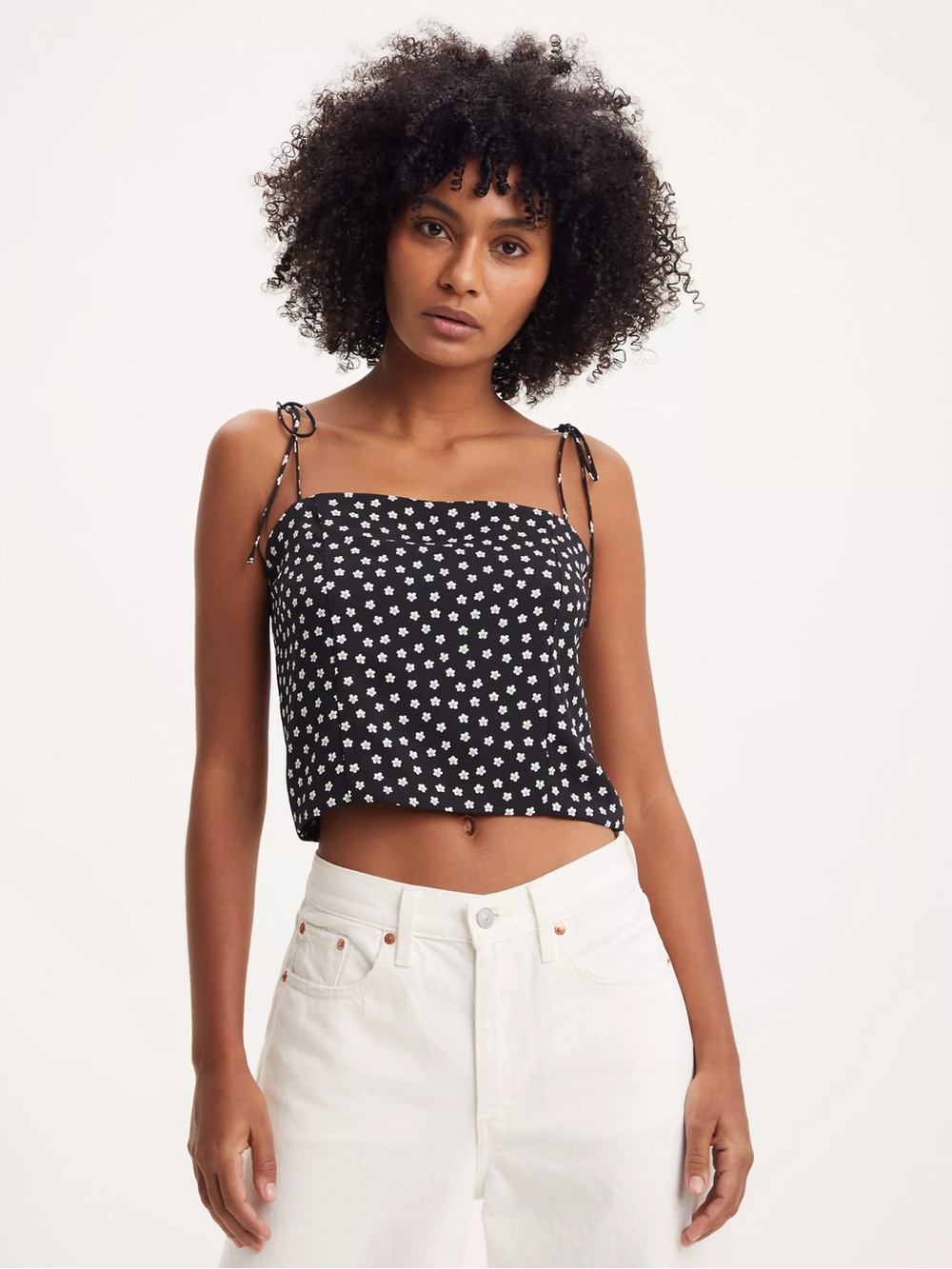 Levi's Deliah Smocked Cami Top - Black Daisy Floral - Size Medium (NWT)